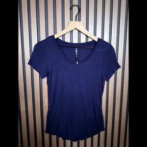 Karen Millen Top 4 / S Womens Blue Navy Perforated Ring Detail Short Sleeve Tee